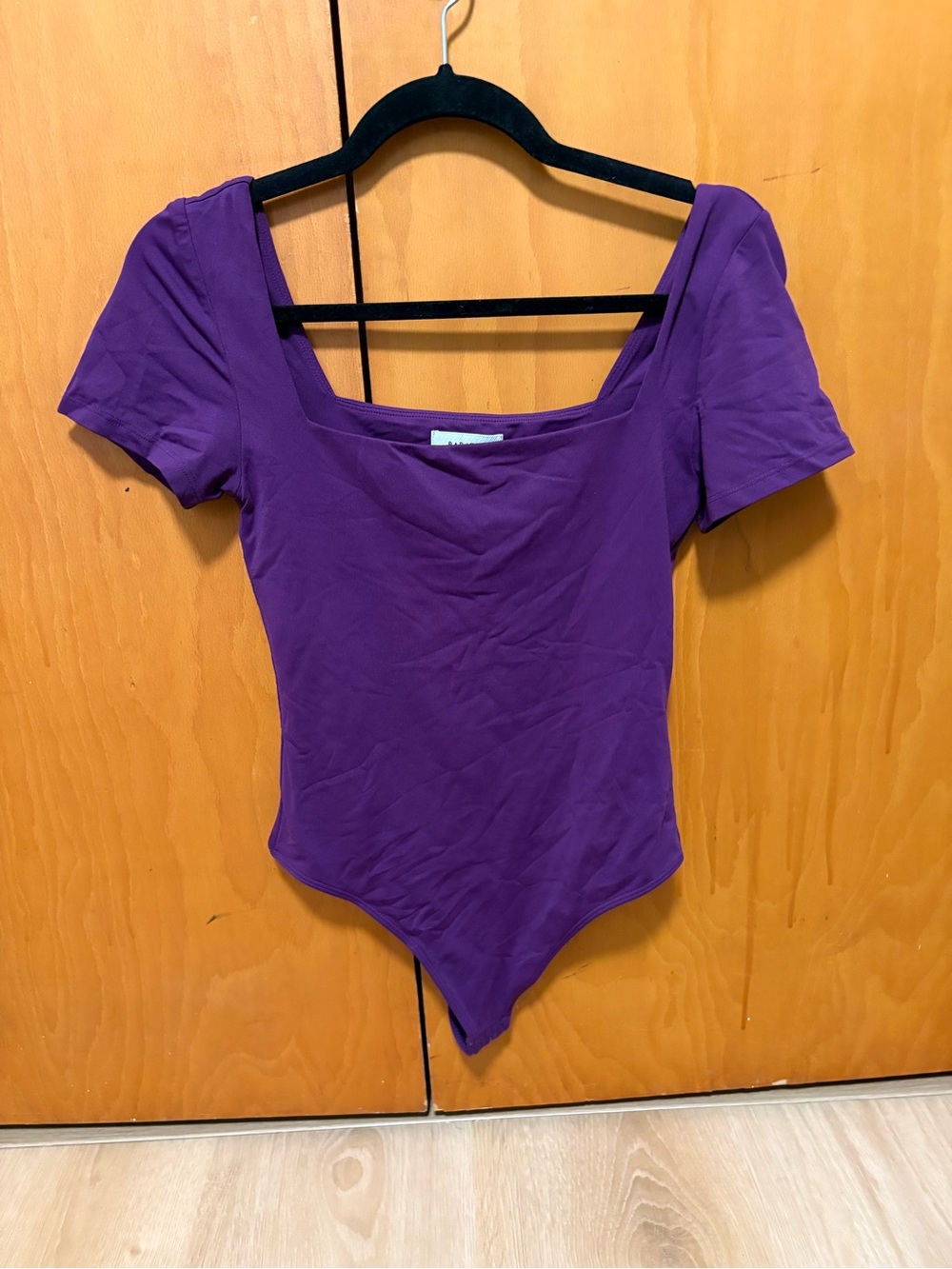 Babaton Purple Square-Neck Short Sleeve Bodysuit